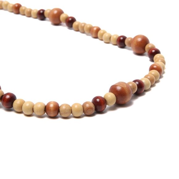 Vintage 70s Celebrity Signed Wood Bead Necklace Boho Strand Wooden Browns Gold - Picture 3 of 7